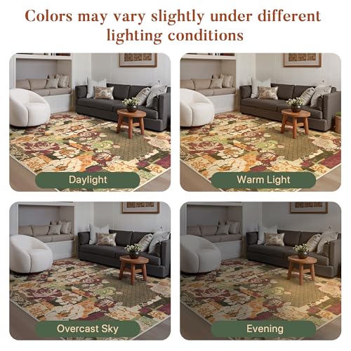 GENIMO Floral Runner Rug 2X6, Machine Washable Non Slip Vintage Patchwork Hallway Runner, Ultra-Thin Low Pile Runners for Indoor Entryway, Hallway, Kitchen and Corridor, Auburn Cinnamon