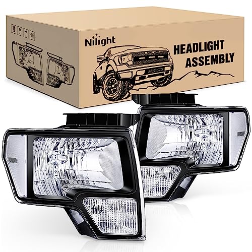 Nilight 2009 2010 2011 2012 2013 2014 F150 Headlight Assembly Black Housing Clear Corner Clear Lens Headlamp Replacement Driver and Passenger Side 2 Pack, 2 Years Warranty