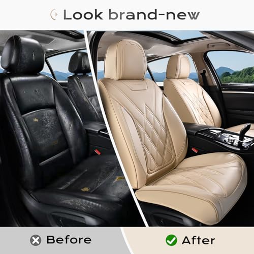 Image of Coverado Car Seat Covers Full Set, Seat Covers for Cars, Front Seat Covers and Back Seat Cover Waterproof Leather Automotive Seat Cover, Universal Car Interior Protectors Cushion for Most Cars