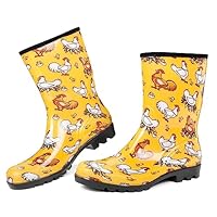 DKSUKO Waterproof Womens Rain Boots insulated,Lightweight Rubber fashion Boots in Gardening,Warm and Comfortable Wide Calf Rain Boots with Glossy in Outdoor (Chicken Yellow, 10)
