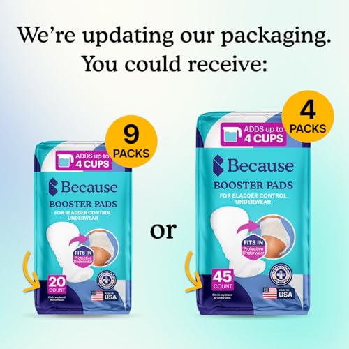 Image of Because Overnight Booster Pads Fit All Adult Diapers, Helps Keep Your Adult Diaper Active All Night, Adds 4 Cups to Incontinence Underwear, Extra Absorbency, 180 Count (Packaging May Vary)