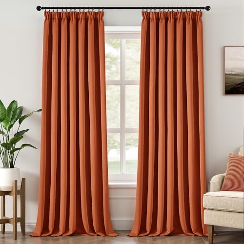 MIULEE Cortinas Opacas con Cinta Fruncida 2 Piezas 140x245 CM, Terracota Cortina Ventana Dormitorio Modernas Cortina Anti Luz, Salon Cortinas Opaca Termica Aislante Habitacion Modernas