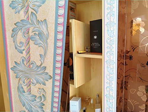 Amao Light Blue 3D Flower Wallpaper Wall Border Self Adhesive Paper For Kitchen Bathroom Tiles Sticker 4.1Inch By 16.4Ft #TOP4