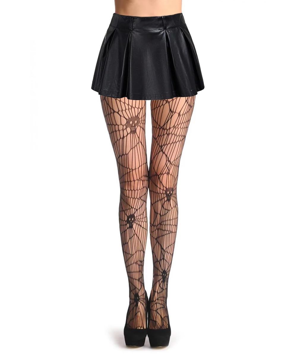 Womens Halloween Stockings Skull Fishnet Tights Spider Web Fishnets