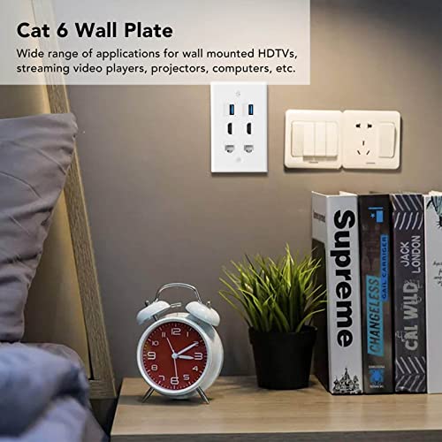 DAUERHAFT Placa de parede Ethernet, ABS 6 portas amplamente compatível com aplicações amplas Cat 6 p