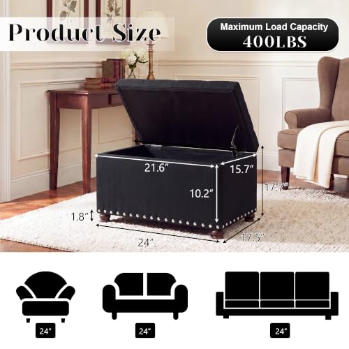 Image of Joveco 24 inch Ottoman with Storage,Fabric Tufted Storage Ottoman with Legs