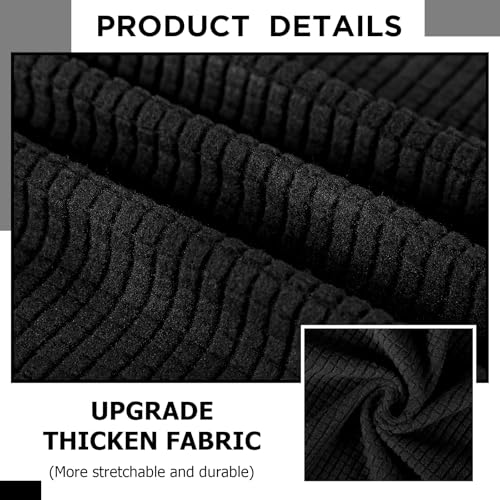 Peryiter 3 Pcs Slipcover Set for Couch Furniture Covers for Sofa Loveseat Couch Arm Chair, Form Fit Stretch, Wrinkle Free, Furniture Protector(Black,Polyester Spandex Blend) - Image 6