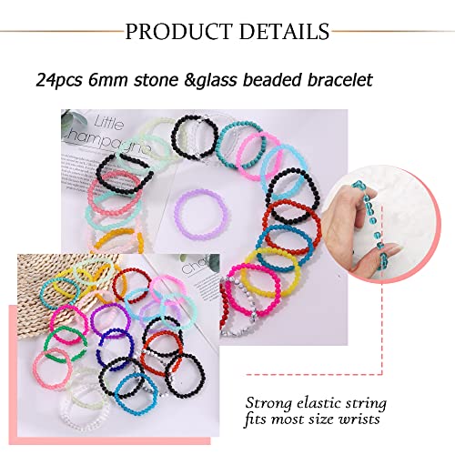 Samoco 24Pcs 6Mm Beaded Stretch Bracelet Handmade Round Glass Bracelet For Women Multicolor Matte Beads Elastic Bracelet #TOP2