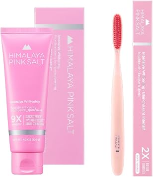 HIMALAYA PINKSALT Intensive Whitening Toothpaste 4.2oz + HIMALAYA PINKSALT Intensive Clean Toothbrush, Teeth Whitening Toothpaste, Extra-Large Toothbrush