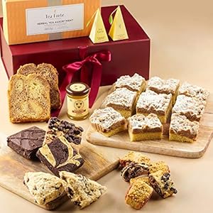 Dulcet Gift Baskets Hostess Fresh Baked Pastry & Tea Party Gift Set Featuring Tea Crumb Cake and Flaky Fruit Filled Rugelah Great Gift for Parties, Holidays, Get Well, Family & Office Gatherings