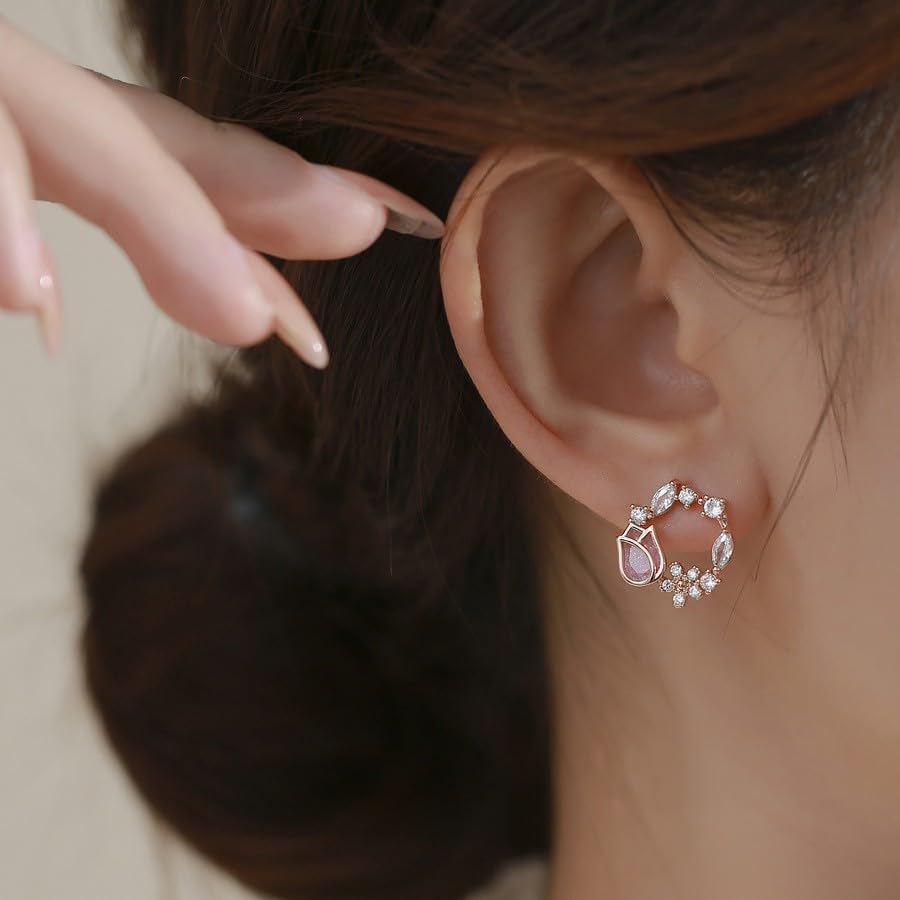 Aretes con clip floral de cristal chapados en oro 18K miniatura 5