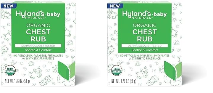 Image of Hyland's Baby Organic Chest Rub, Soothe and Comfort, with Organic Lavender, Peppermint, and Chamomile Flower Oil, Safe and Gentle, Dermatologist Tested, 1.76 Oz, Infant (Pack of 2)