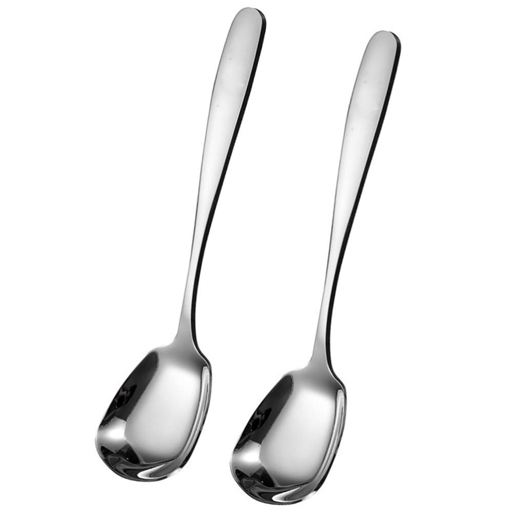 2 Pcs 304 Flat Bottom Spoon Polished Spoon for Stirring Chinese Style Dessert Spoon Saquare Bottom Soup Spoon Stainless Steel Spoon