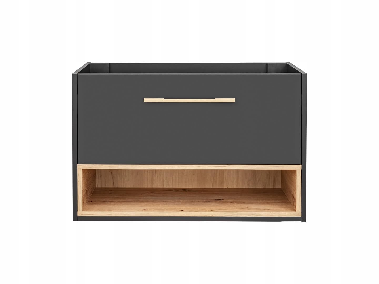 Mobile da bagno sospeso per lavabo da 80 cm, con cassetto e mensola, color grafite opaco/rovere – mobile da bagno