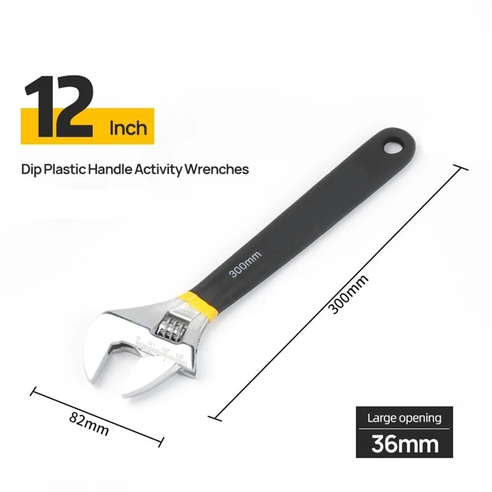 Llave inglesa ajustable de gran apertura con mango largo, de acero al carbono, for taller mecánico, herramientas manuales de reparación de automóviles.(12inch)