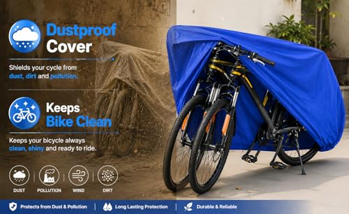 Image of Waterproof Blue Bicycle Cover for Single /Double Cycle - Dustproof, UV Resistant Bike Cover