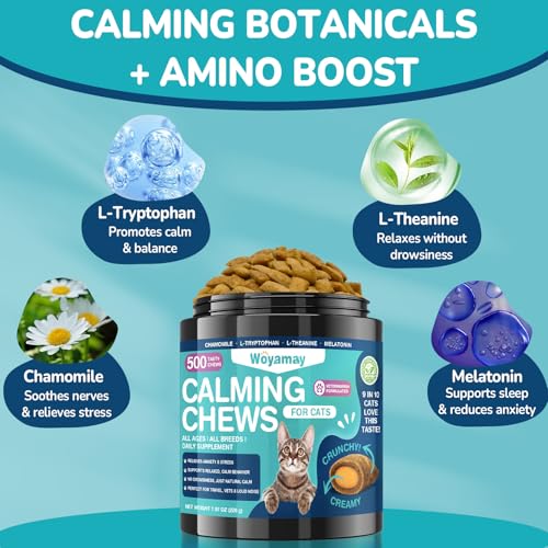 Woyamay Calming Cat Treats, 500 Crunchy & Creamy Cat Calming Treats, Natural Calming Treats for Cats, Calming Chews for Cats to Help Cats Stay Relaxed, Tasty Cat Calm Chews for Cats, Chicken Flavor - Image 6