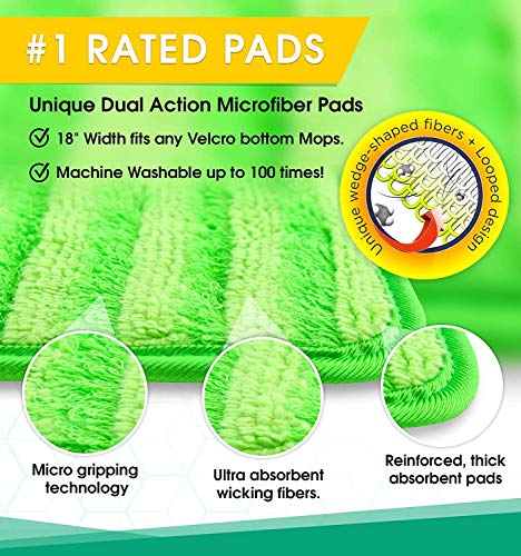Microfiber Mop Pad Replacement Kit - 2 Pack Reusable Washable MF Mop Head Fits 14-18 Inch - Best Thick Spray Wet Dust Dry Flat Attachment Bona, Bruce, Rubbermaid, Libman, Zflow + More