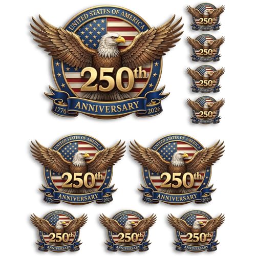10PCS USA 250th Anniversary Car Decal Set, 1776-2026 Eagle American Flag Stickers, Automotive-Grade Vehicle Decals in 8, 5, 3, 2 Inch Sizes for Car, Truck, Bumper, Window