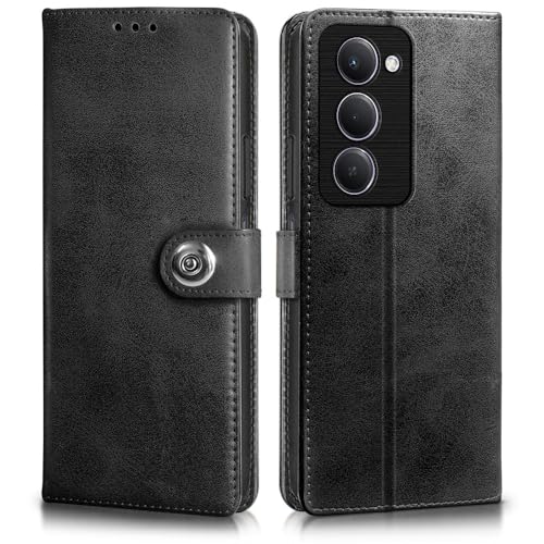 Image of WOW IMAGINE Shock Proof Flip Cover Back Case for Mi Redmi 15 5G (Magnetic Button Flip Case | Wallet Pockets & Stand | Leather Finish | Haze Black)