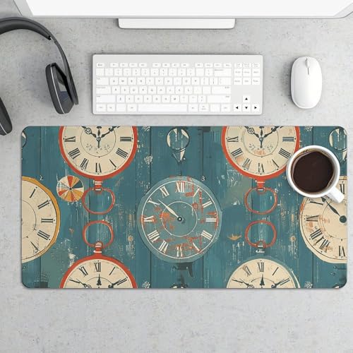 Desk Pad Protector 24x12 Inch Extended Retro Clock Pattern