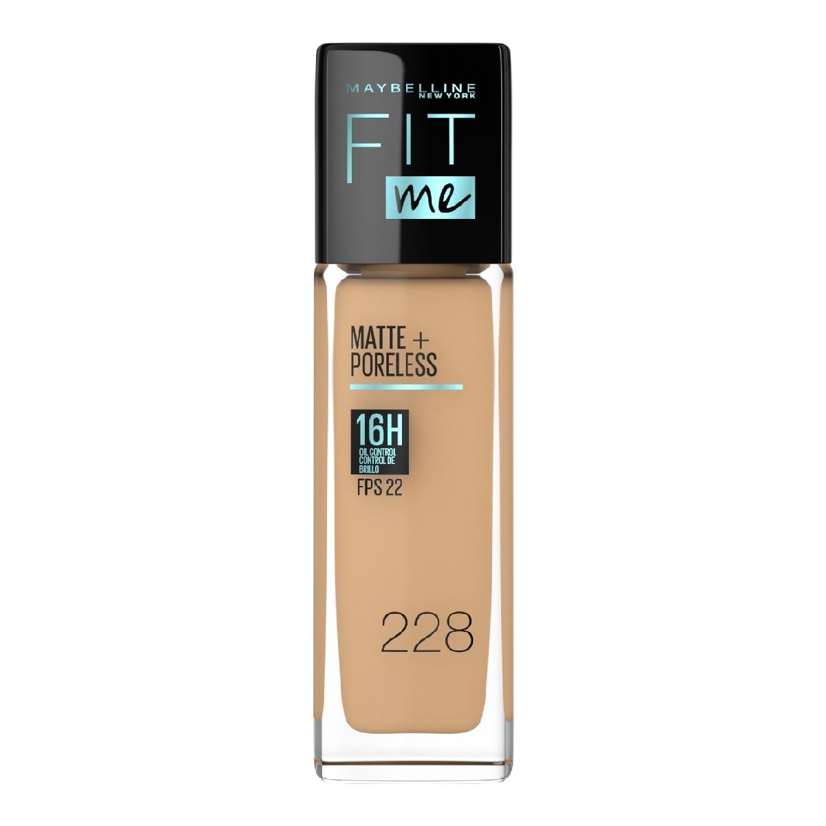 Maybelline Base de Maquillaje Líquida Fit Me Matte & Poreless, 228 Soft Tan, 30 ml, matifica y controla brillo por 16h, minimiza la apariencia de poros, arrugas y líneas de expresión - Medio.