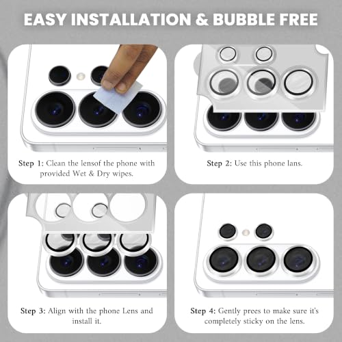 Image of ArmourPro Camera Lens Protector for Samsung Galaxy S26 Ultra with Auto Alignment Installation Frame, AR+AF Coated Tempered Glass Camera Rings, Anti-Scratch, Case Friendly | Silver