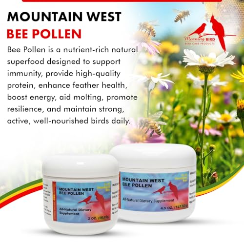 Morning Bird Mountain West Bee Pollen 4.5 oz – Natural Immune Support & Protein Powder for Birds – Boosts Strength, Feather Health & Energy – Easy to Mix with Food for All Bird Types - Image 2