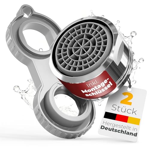 Strahlregler (Perlstrahler Nonplus 2 Stück) - Wasserhahnaufsatz - 3 5 l/min spart bis zu 75% - mit Durchflussbegrenzer - Anti Kalk - für Waschbecken - inkl. Werkzeug - (M24 Außengewinde)