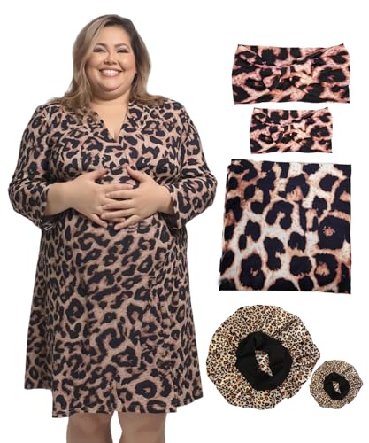 Image of SUFEINI Maternity Robe and Matching Swaddle Blanket Set, Plus Size Women Postpartum Robes Sleepwear New Mommy Gift