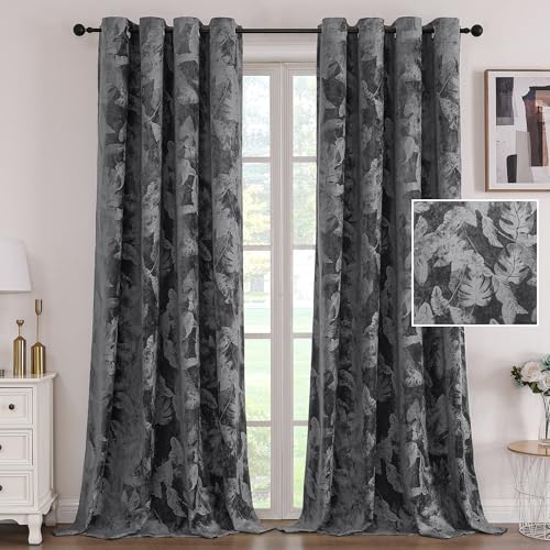 H.VERSAILTEX Velvet Curtains 84 Inches Length Room Darkening Leaf Pattern