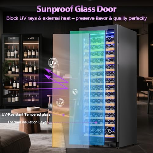 Wine Cooler-Wine Fridge with Safety Lock Freestanding/Built in 24 Inch Wide Large Wine Refrigerator for 154 Bottles,Cellar Chiller Low Noise, Fast Cooling, Black - Image 5