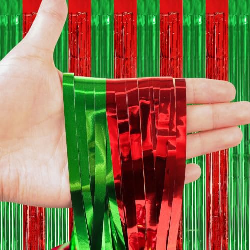 Image of 2 Pack Fringe Curtains Backdrops, Foil Fringe Curtains, Door Streamers for Birthday Wedding Bridal Shower Holiday Graduation Party Decorations Red Green