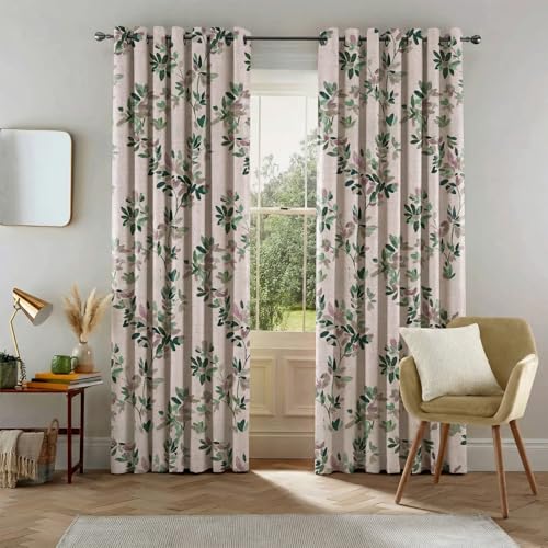 Image of LINENWALAS Printed Blackout Curtains for 6 Feet Window | Set of 2 | Floral Printed Drapes | Thermal Insulated, Room Darkening Panels with Grommet Hanging for Living Room (Pastel Petals)
