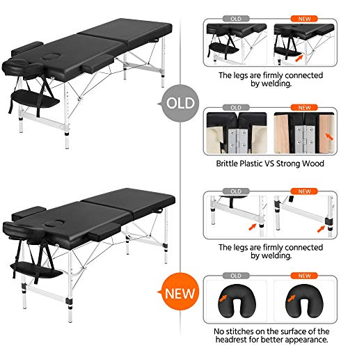 Yaheetech Massage Tables Portable 84Inch Massage Bed Aluminium Height Adjustable Facial Salon Tattoo Bed With Non-Woven Bag, Black #TOP3
