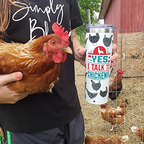 Biddlebee Chicken Gifts For Chicken Lovers I Talk To Chickens Insulated Tumbler With Lid And Straw | Reusable Travel Tumblers For Water, Smoothie & Tea | Chicken Cup | Funny Chicken Gifts #TOP6