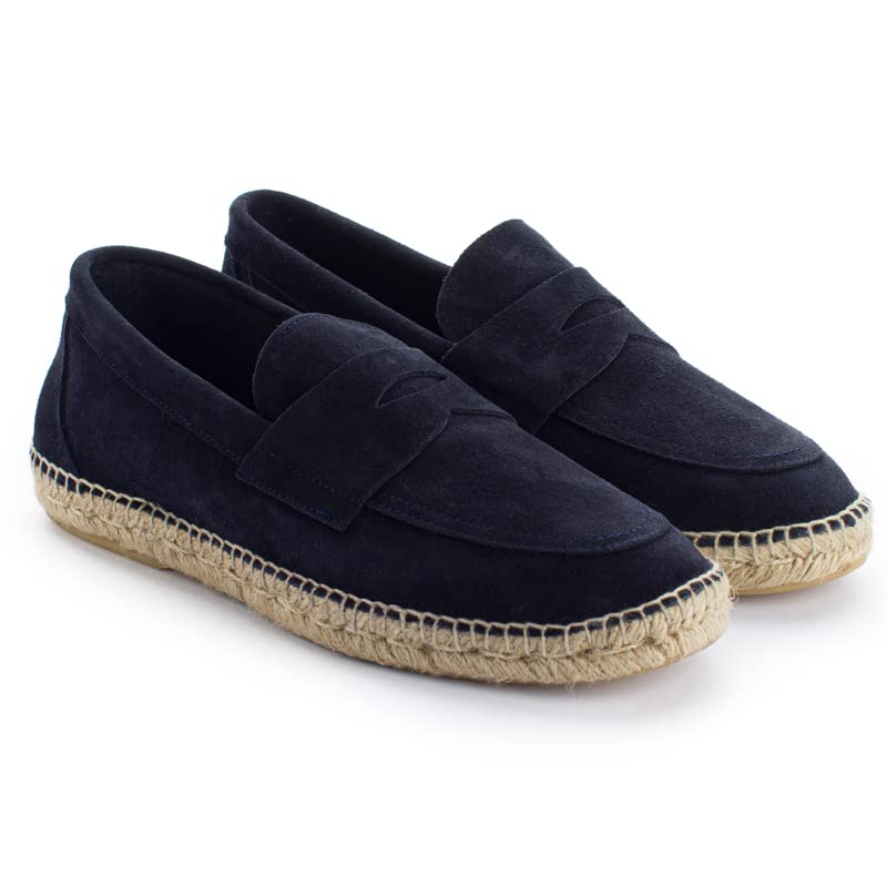 ABARCA Espadrillas Uomo Mocassini Casual Estate in Pelle e Iuta Scarpe Artigianali, Marino, 42 EU