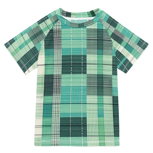 Matching Bathing Suits for Kids Short Sleeve Rash Guard Swimsuit 3T Herringbone Houndstooth Checked Turquoise Green