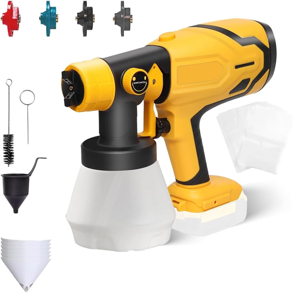 HiNADA Cordless Paint Sprayer for Dewalt 18V,20V and 21V Battery, Electric Paint Sprayer with 1000ML,20 Pcs Cup Liners, Easy to Clean,4 Nozzles and 3 Patterns(Battery Not Included)