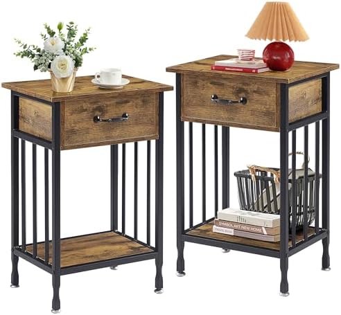 VECELO Night Stand Set 2 with Drawer and Storage Shelf,15.7x11.8x...