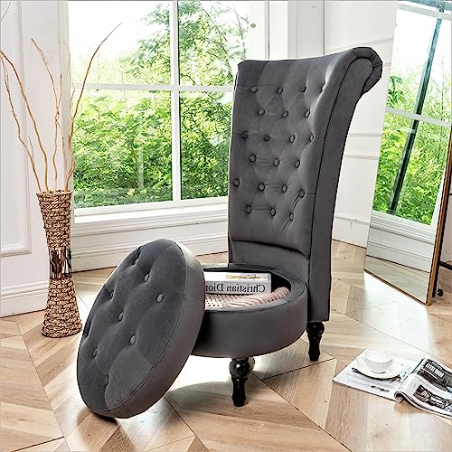 Container Furniture Direct Royal High-Back Velvet Accent Chair for Vanity with Storage and Luxurious Upholstery, Retro Design and Versatile Usage for Livingroom, Bedroom, Lounge and Office, Grey Container Furniture Direct Royal High-Back Velvet Accent Chair for Vanity with Storage and Luxurious Upholstery, Retro Design and Versatile Usage for Livingroom, Bedroom, Lounge and Office, Grey