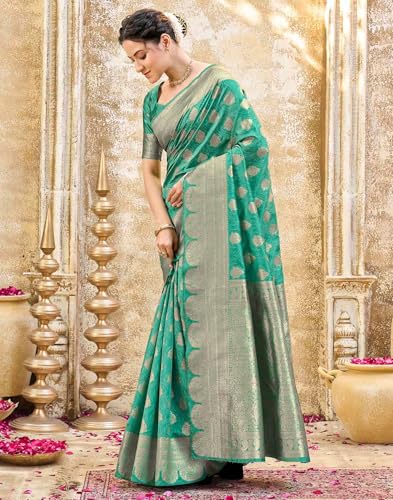 Image of SIRIL Women's Silk Jacquard Banarasi Saree With Unstitched Blouse Piece