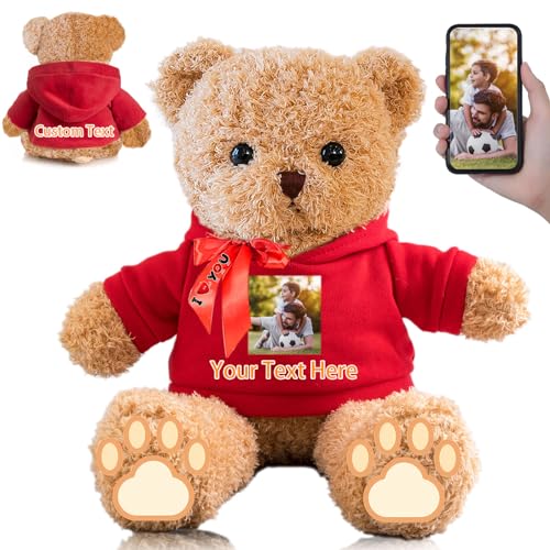 FAHOXUMR Personalisierte Geschenke Teddybär mit Schleife für Sie Ihn Personalisierte Plüschtiere Bär mit Text+Foto als Besondere Geschenke für Valentinstag Weihnachten Geburtstag  30cm-Text+Foto