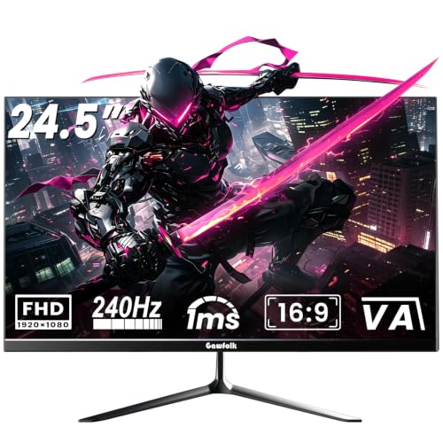 Image of Gawfolk 24.5 Inch Gaming Monitor Flat VA Panel, 240Hz Monitor 1ms | FreeSync, 3000:1 High Contrast, 68% NTSC, VESA 75x75mm Wall Mountable
