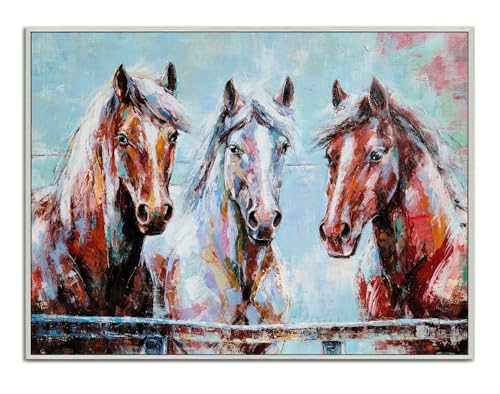 Image of Yihui Arts Colorful Horse Paintings - Large Contemporary Brown Animal Canvas Wall Art for Farmhouse Living Room, Bedroom, Bathroom Decor