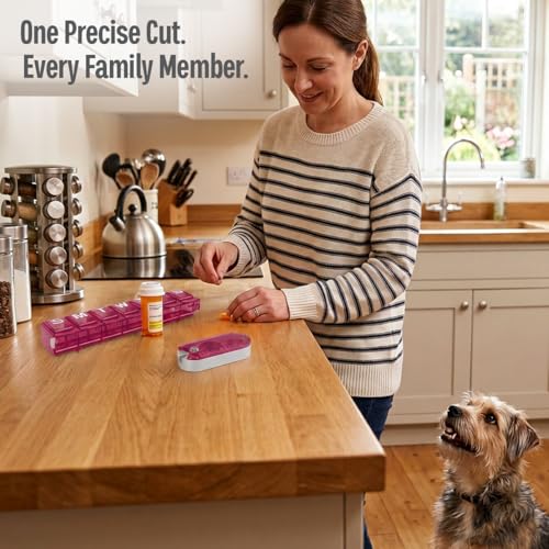 Image of EQUADOSE Pill Splitter with Premium and Durable Aluminum Blades, Pink | Safely and Cleanly Cuts Small and Large Tablets, Vitamins, and Pills, Tablet Divider for Accurate Medication Dosing