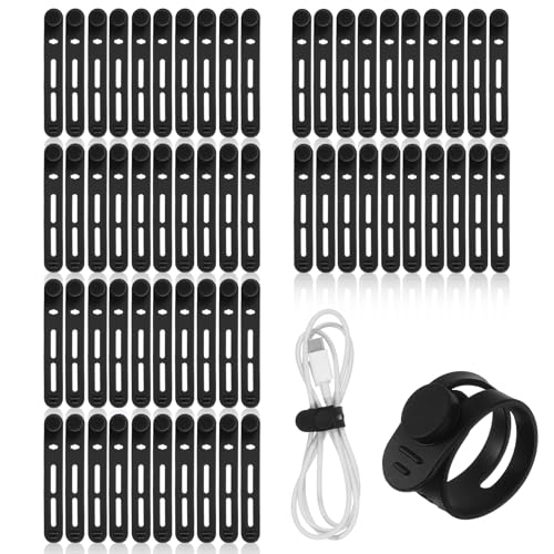 Guduling 60 fascette in silicone riutilizzabili, fascette stringicavo in gomma, elastiche e lavabili, per collegare il cavo per cellulare, cavo per computer, cavo per cuffie (8 cm/nero)