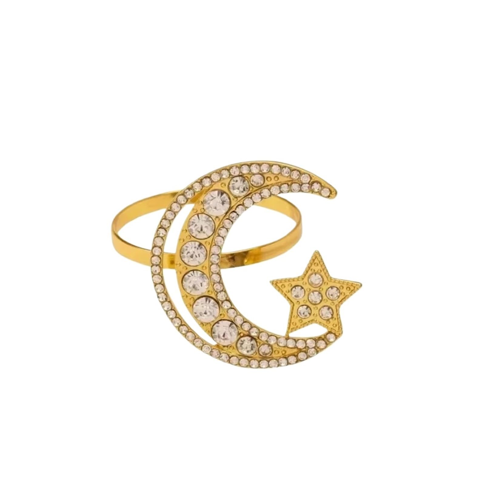 napkin rings Gold Napkin Ring Set Star Moon Design Alloy Crystal Metal Hollow for Ramadan Holiday Tableware Durable Holder(Golden-1PC)