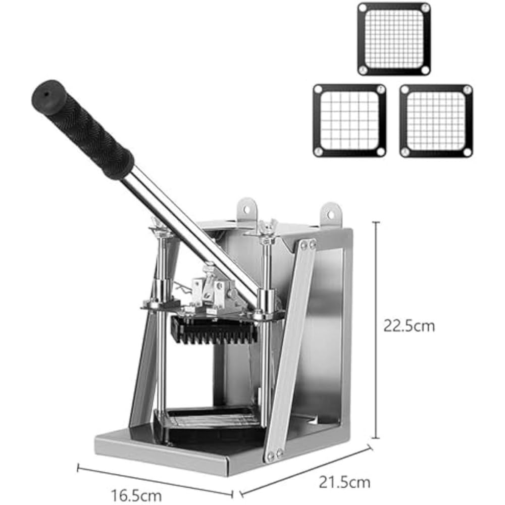 Cortador de Papas Fritas de Acero Inoxidable con 3 Cuchillas Intercambiables (10mm, 12mm, 14mm), Multifuncional