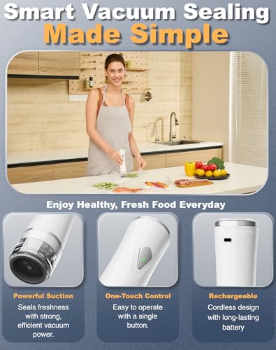 Image of Compact Vacuum Sealer for Food, Handheld Saver Vacuum Sealer Machine with 30 Reusable Bags for Preservation & Fresh White